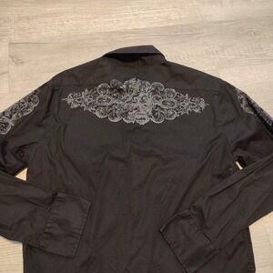 7 Diamonds Button Shirt Long Sleeve Black Broque XL‎ Cotton Spandex Slim
